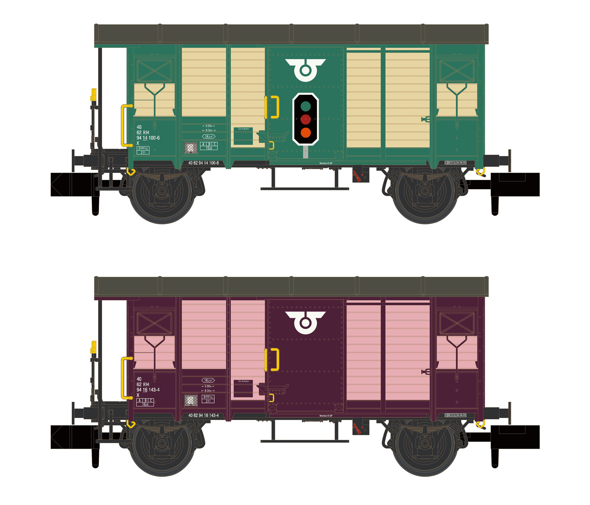 Hobbytrain H24207 RM 2 gedeckte Güterwagen  grün und violett  Ep. V